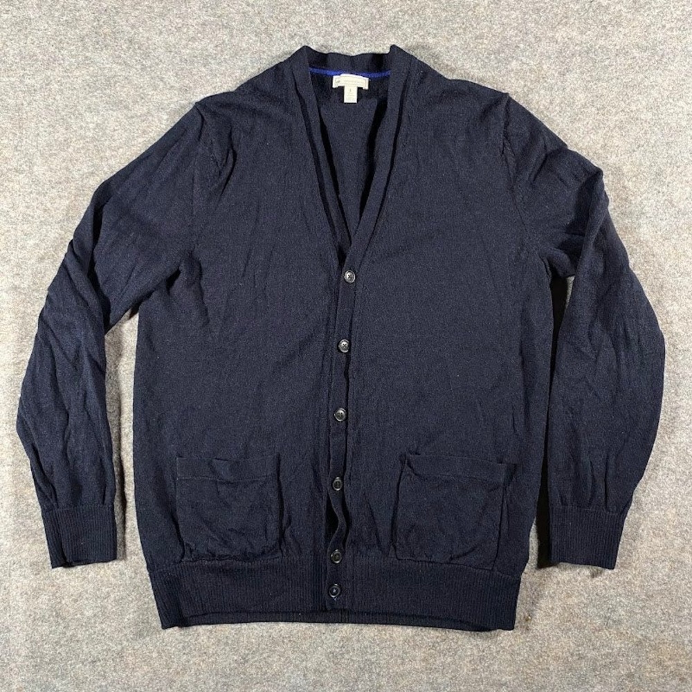 Gap Extra Fine Merino Wool Mens L Cardigan Navy V Neck‎ Cardigan Sweater Pockets